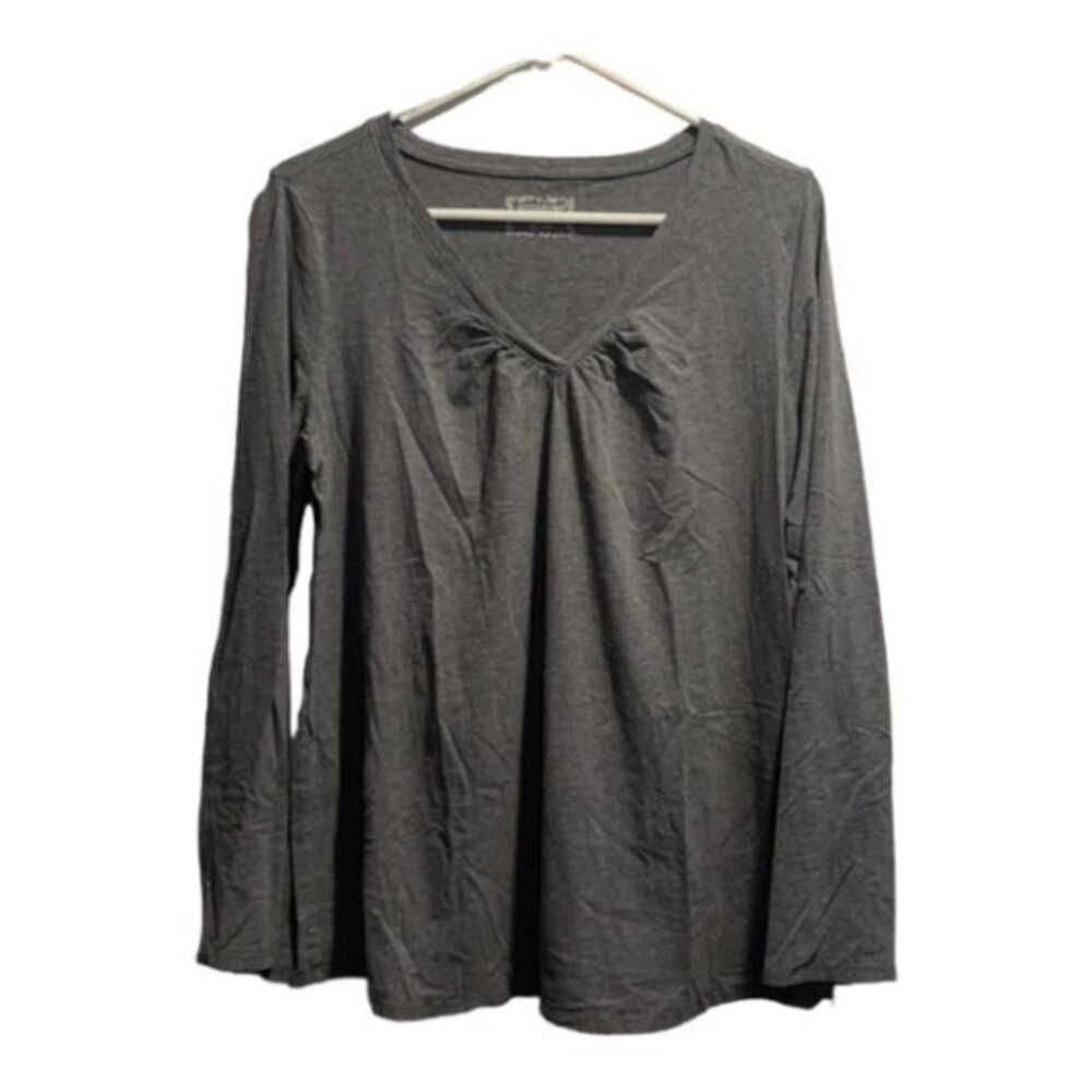 Motherhood Maternity Pregnant Charcoal Gray V-Neck L/S Blouse Size XL EUC #2838